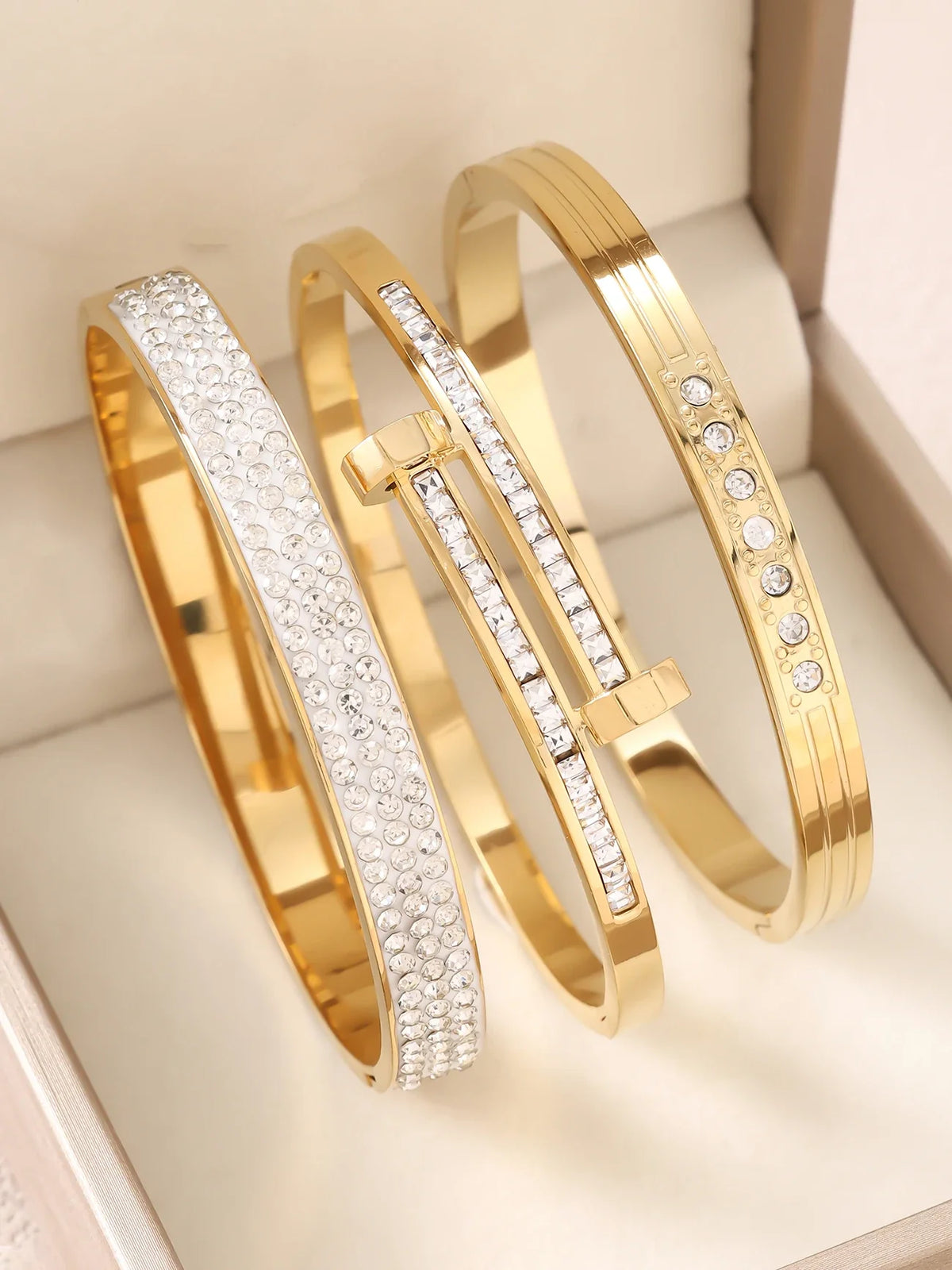1pc 18K Gold Plated Stainless Steel Stackable Bracelet With Chain And Clover Design, Fashion Style For Women, Suitable For Casua