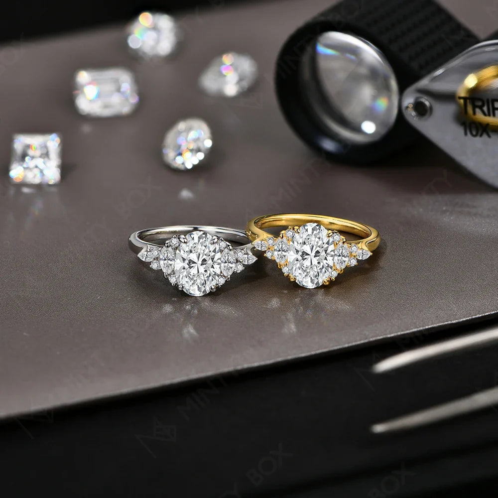 MINTYBOX 3.0ct Lab Grown Diamond Engagement Ring S925 Sterling Silver Oval Moissanite Rings For Women 18K Gold Plated Jewelry