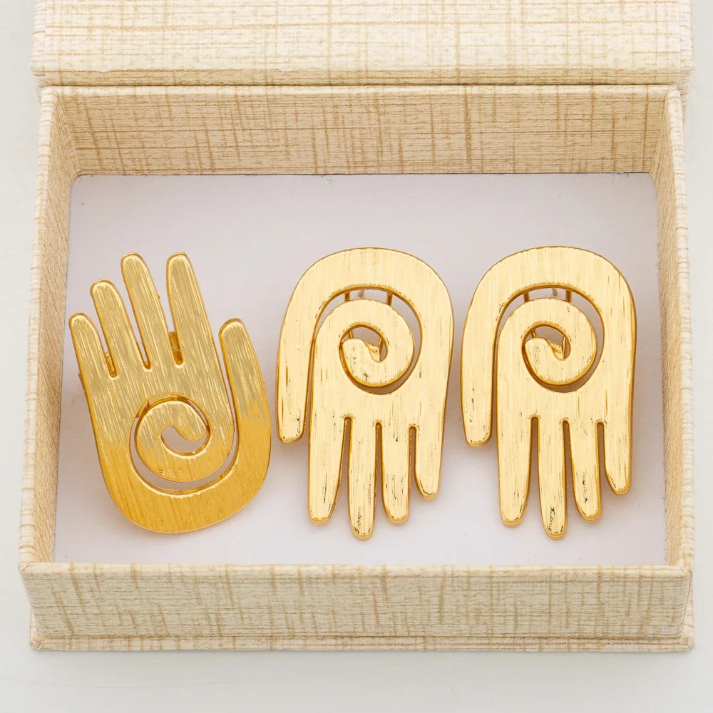 Earrings with Ring Jewelry Set for African 18k Gold Color Clip Earrings Finger Ring 2Pcs Set with Gift Box Luxury Jewelry Bride