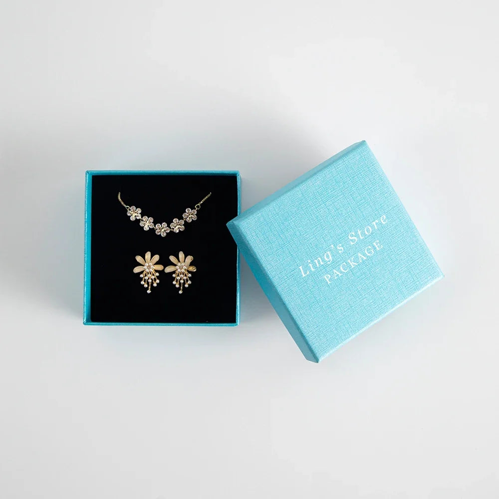 24Pcs Personalized Logo Jewelry Paper Gift Box Wedding Favors Ring Earring Necklace Pendant Bracelet Stud Bag Storage Packaging