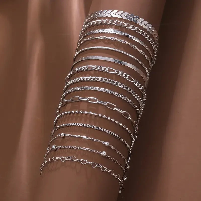 5/15 Pcs Set Silver Color Chain Bead Bracelets for Women Simple Elegant Vacation Beach Party Casual Jewelry Versatile Daily Wear
