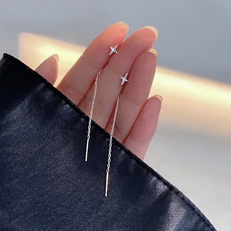 New Korean Star Ear Wire Tassel Thread Chain Climb Star Pendants Drop Earrings Women's Straight Hanging Earings Jewelry