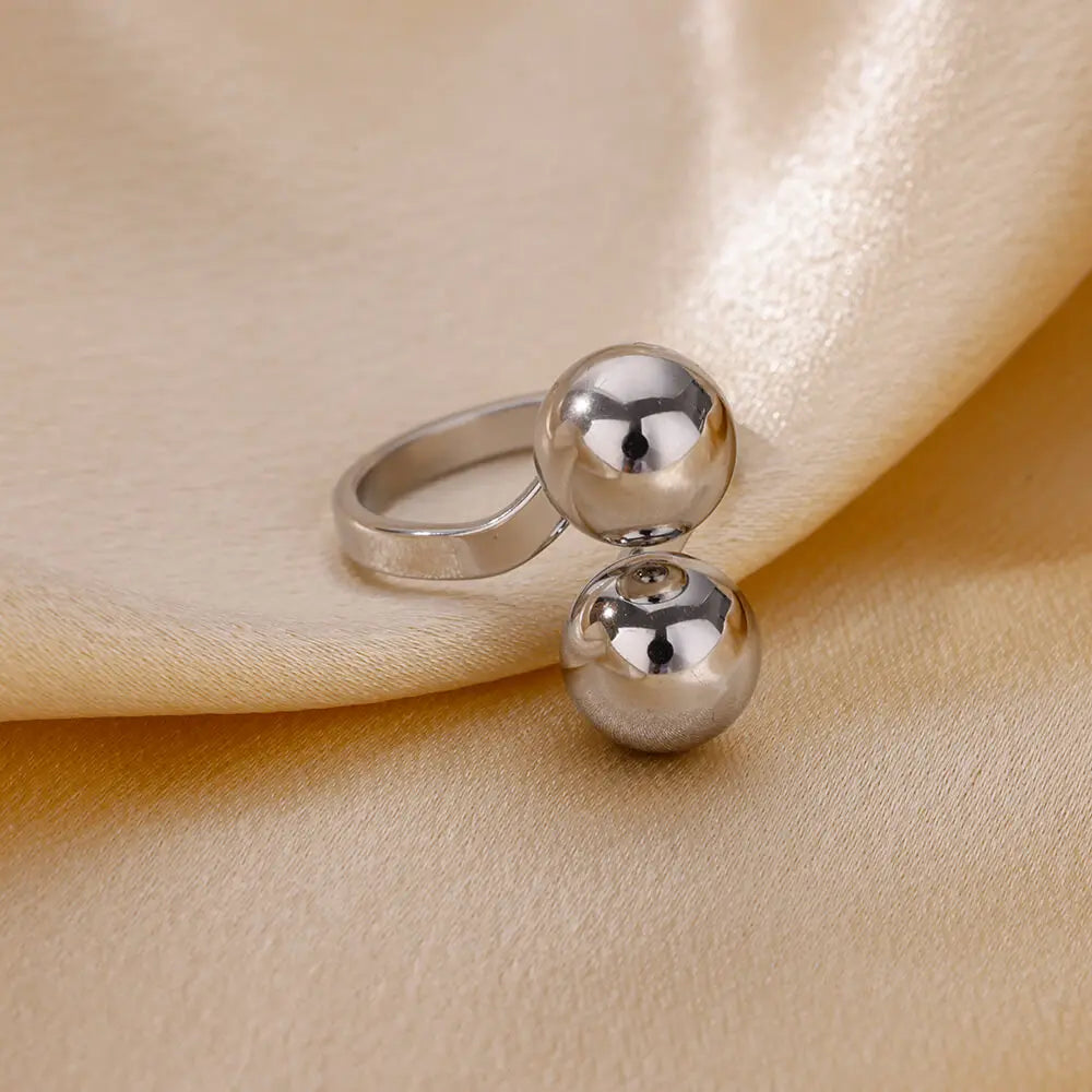Punk Chunky Ball Rings For Women Men Gold Color Stainless Steel Anxiety Beads Ring Trendy Jewelry Finger Accessories Gift BFF