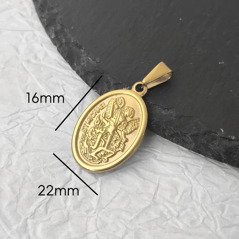 Stainless Steel Vintage Round Portrait Coin St. Michael Compass Pendants Charm For Women Necklace Making Diy Jewelry