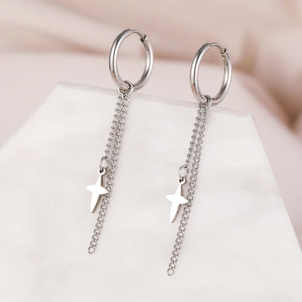 Aomogo Stainless Steel Earrings Minimalist Geometric Hexagonal 3D Design Gothic-Style Fashion Dangle Earrings Women's Jewelry
