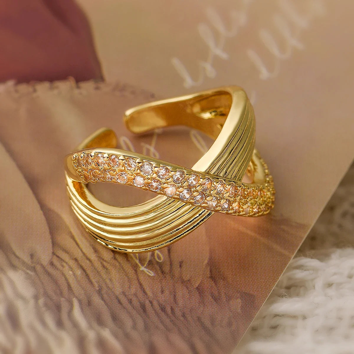 NEWBUY Luxury AAA Cubic Zirconia Pave Setting Copper Jewelry Trendy Gold Color Wedding Rings For Women