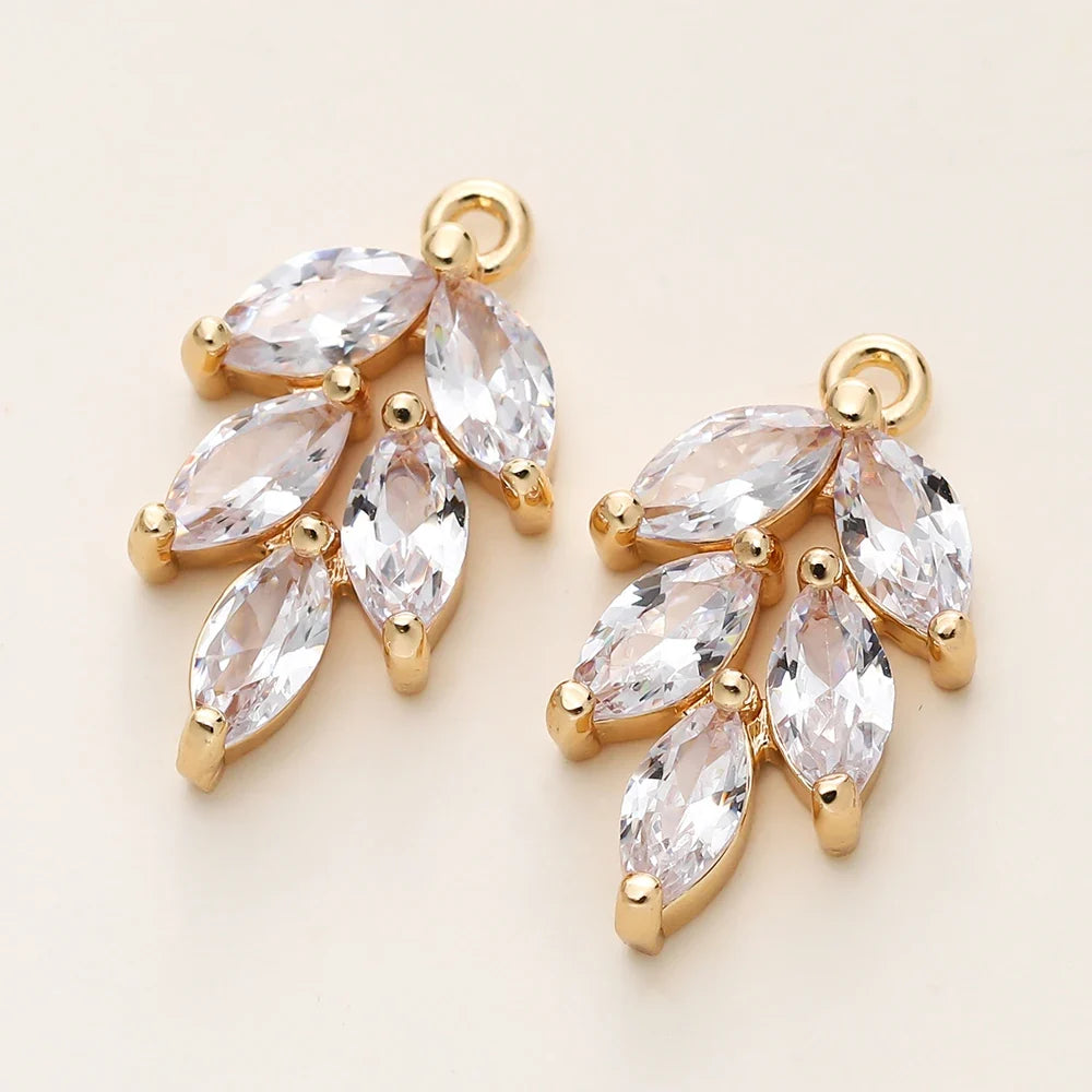 2/4Pcs 18K Gold Color Plated Various Leaves Charms Pendants with Zircon for DIY Necklace Jewelry Making Supplies Accessories