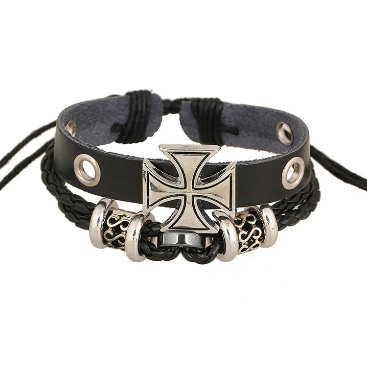 Cross-Border European and American Jewelry, Personalized Retro Beaded Leather Bracelets, Simple Pull-Adjustable Bracelets for Men and Women, Wholesale