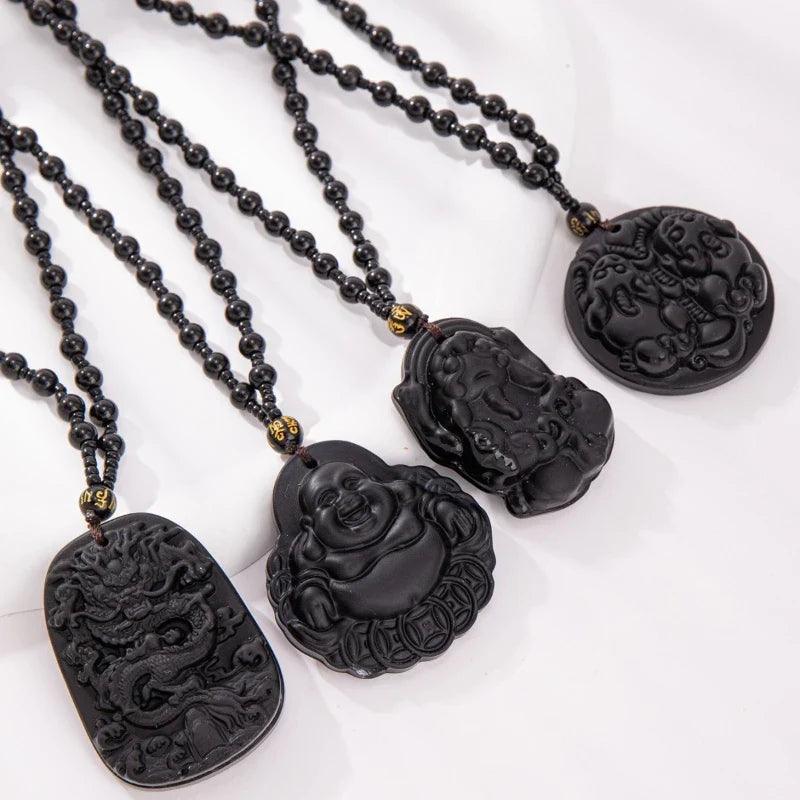 1Pcs Chinese Style Necklace Pendant Amulet Prayer Fortune Necklace Dragon Pixiu Happy Buddha Necklace Daily Jewelry