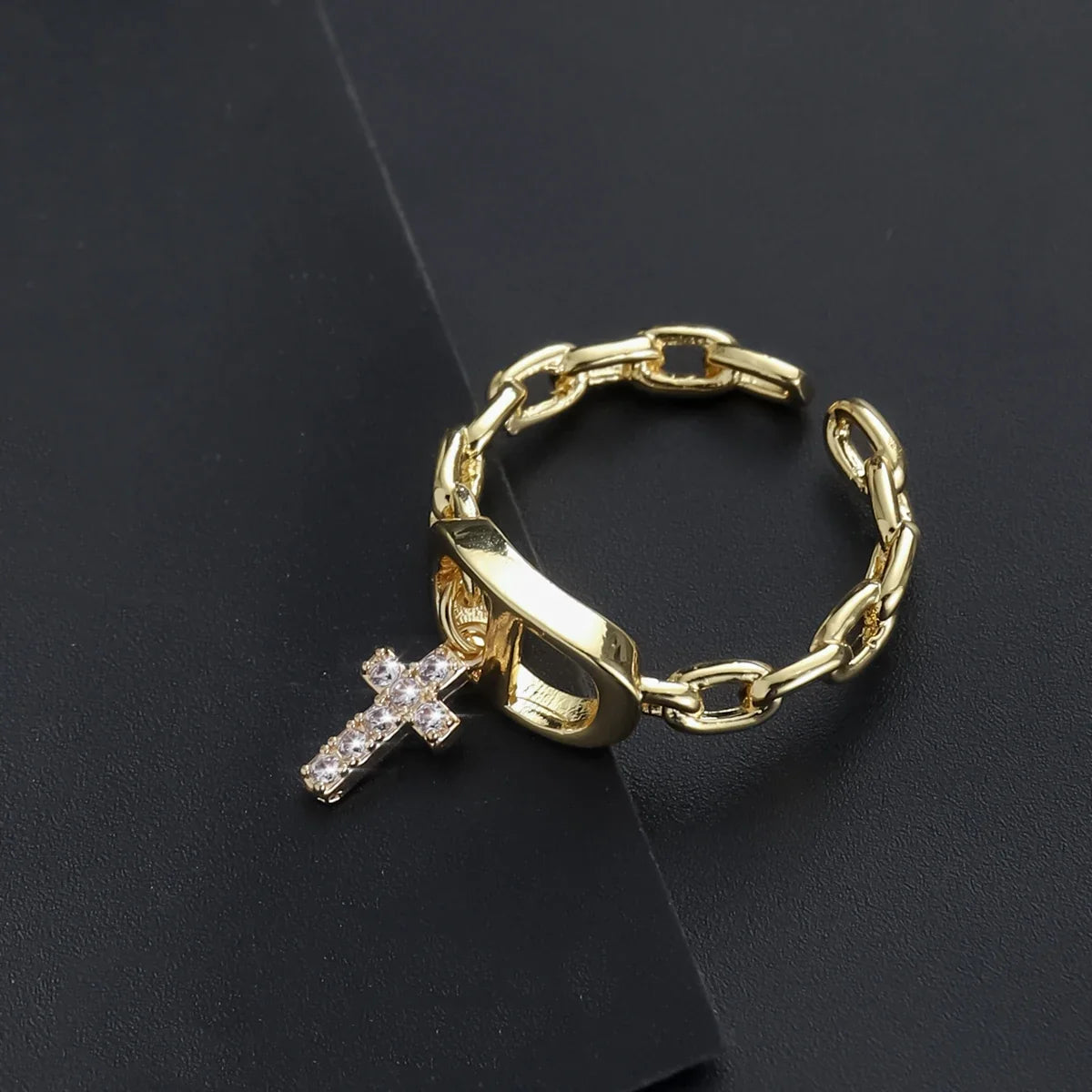 Cross Diamond Letter Ring Niche Design Pendant Trendy Daily Versatile Women's Ring New Open Adjustable Ring