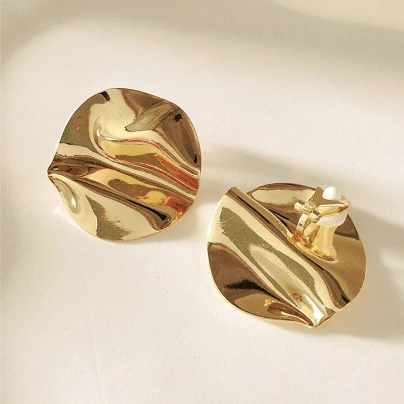 Fashion Circular Pleated Ear Clips Without Pierced for Women Personalized Design Irregular Punk Metal Earrings Party Jewelry