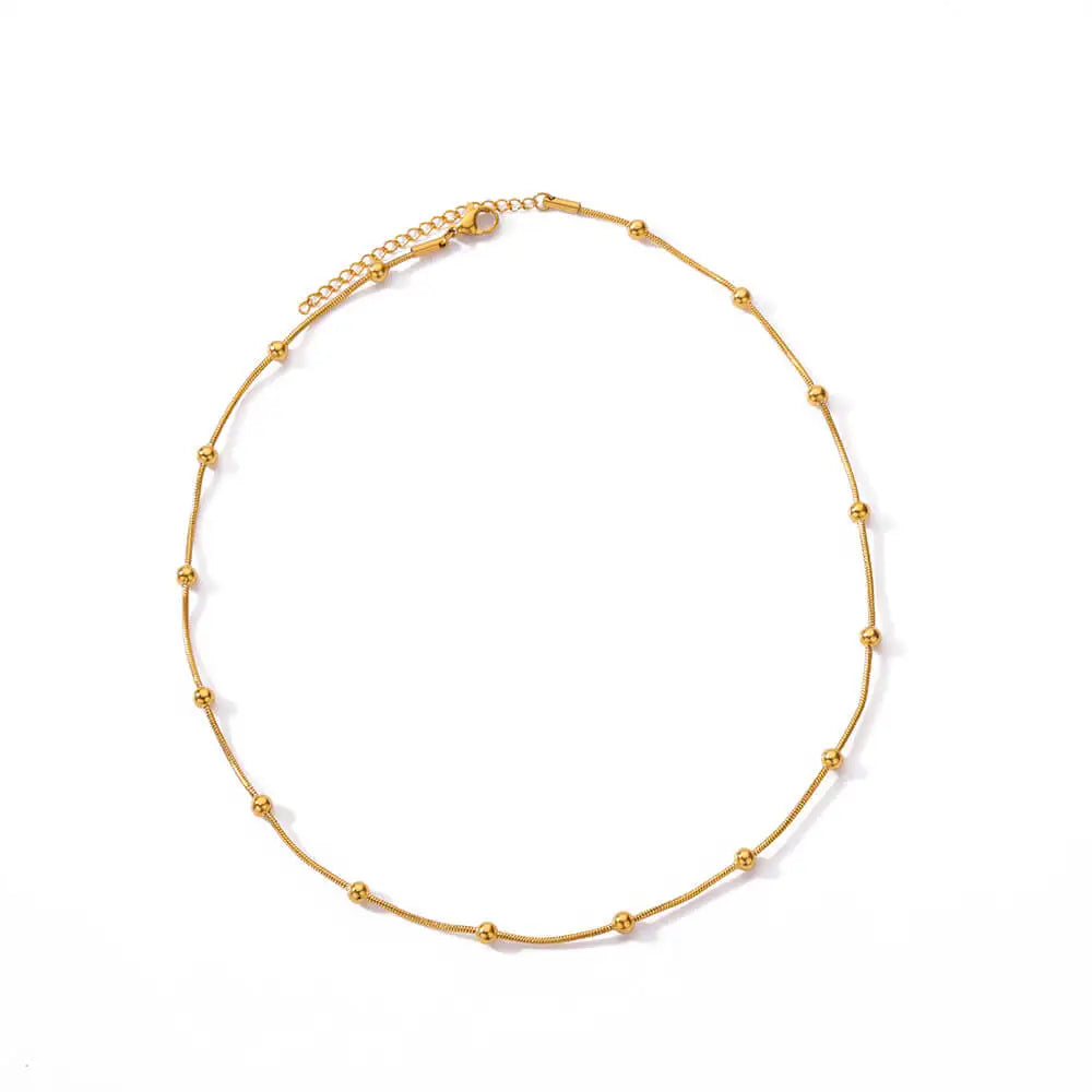 Stainless Steel Beaded Round Snake Chain Necklaces For Women Gold Color Geometric Necklace Luxury Wedding Party Jewelry Gift BFF