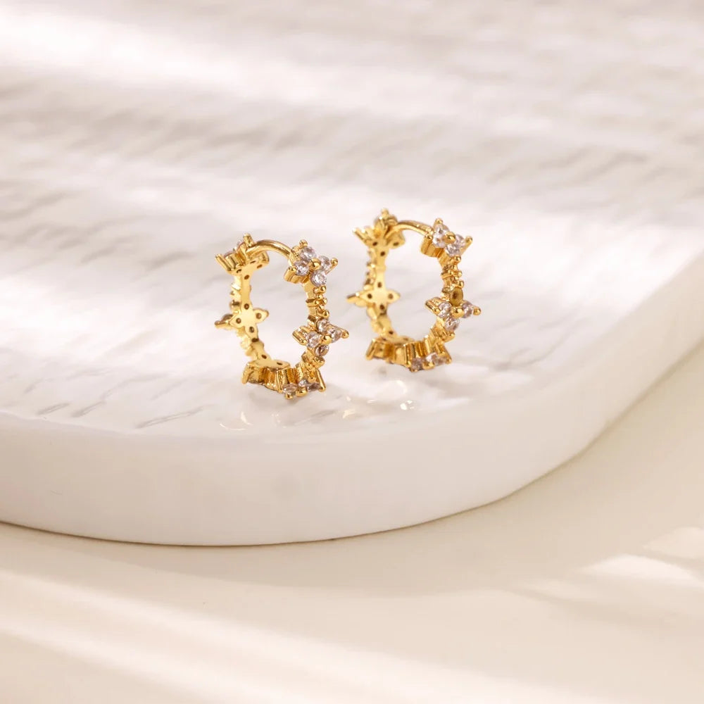 Luxury Zircon Hoop Earrings for Women Gold Color Stainless Steel Butterfly Heart Snake Earring Fashion Party Wedding Jewelry Gif