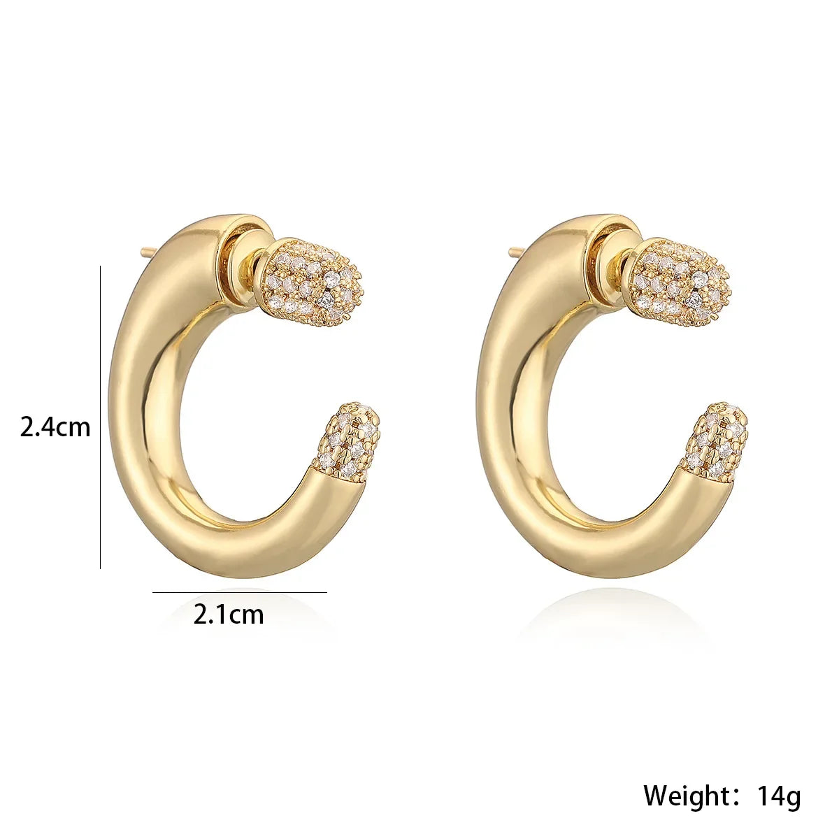 NEWBUY 2025 New Fashion Gold Color Unique Design C Shape Stud Earrings For Elegant Women Shiny AAA CZ Inlay Wedding Jewelry