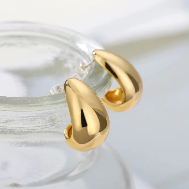 C-shaped Shell Earrings for Women Stainless Steel Waterdrop Teardrop Hoop Earring Fashion Piercing Ear Accessories Party Jewelry