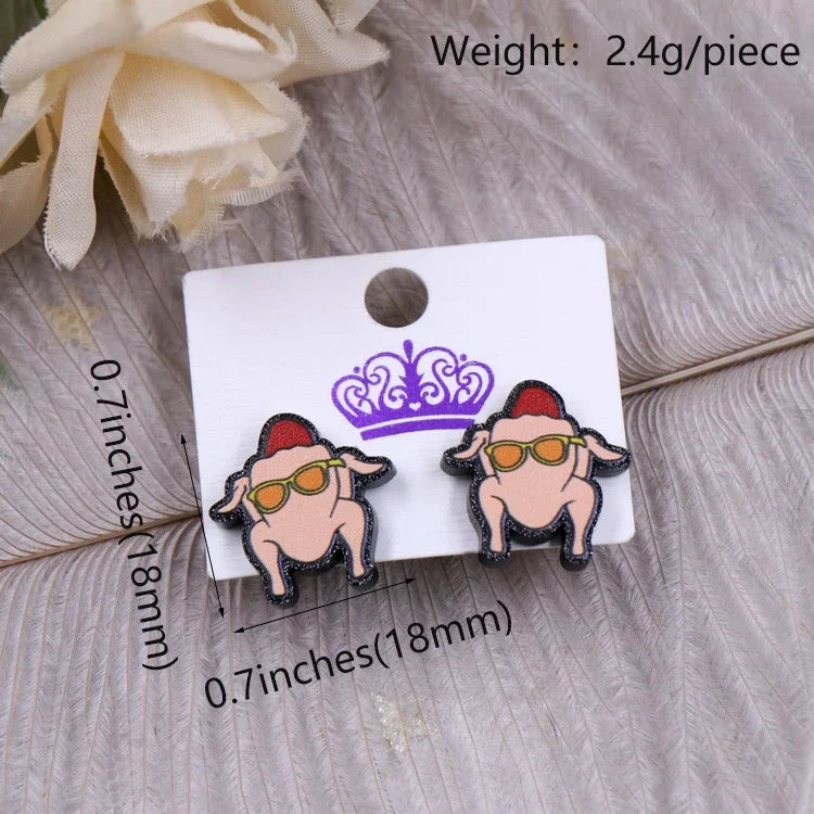 Custom Santa Hats Tree Mouse Head Turkey Glitter Acrylic Christmas Stud Earrings Stainless Steel Jewelry Wholesale