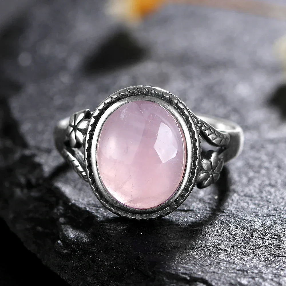 Vinatge Silver Ring Female Jewelry Natural Moonstone Tiger's Eye Personalized Rings for Women Bijoux Wedding Jewelry Gift S925