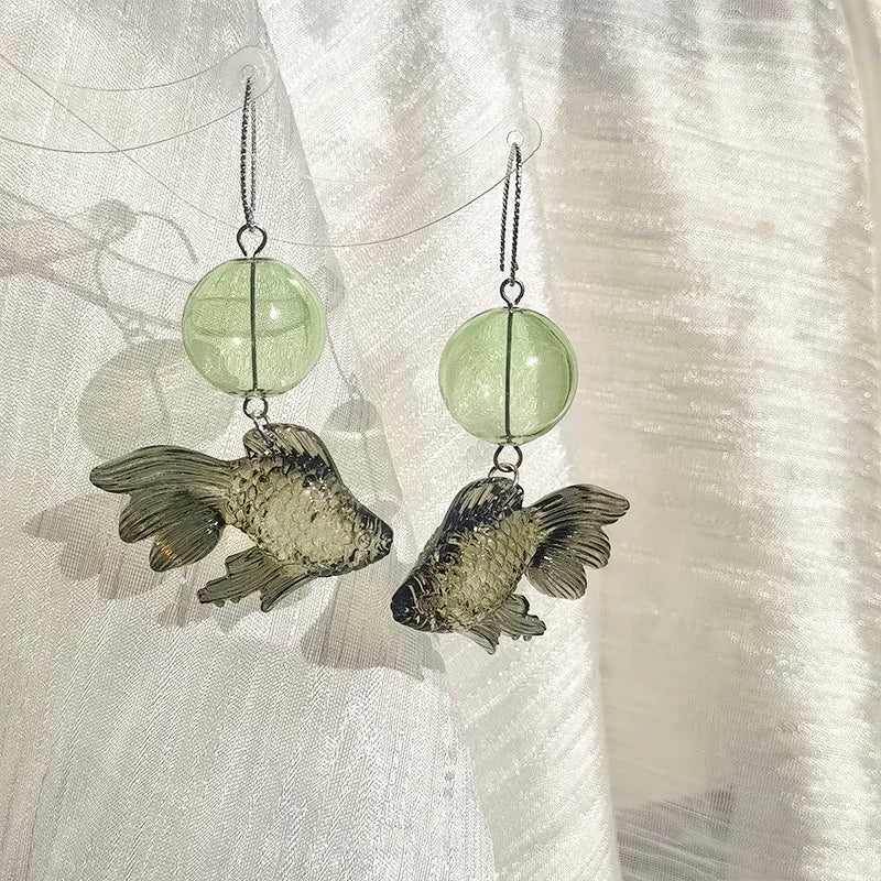 Creative Goldfish Earring Unique Transparent Goldfish Pendant Earring Cute Koi Fish Drop Earrings Personalized Jewelry Wholesale