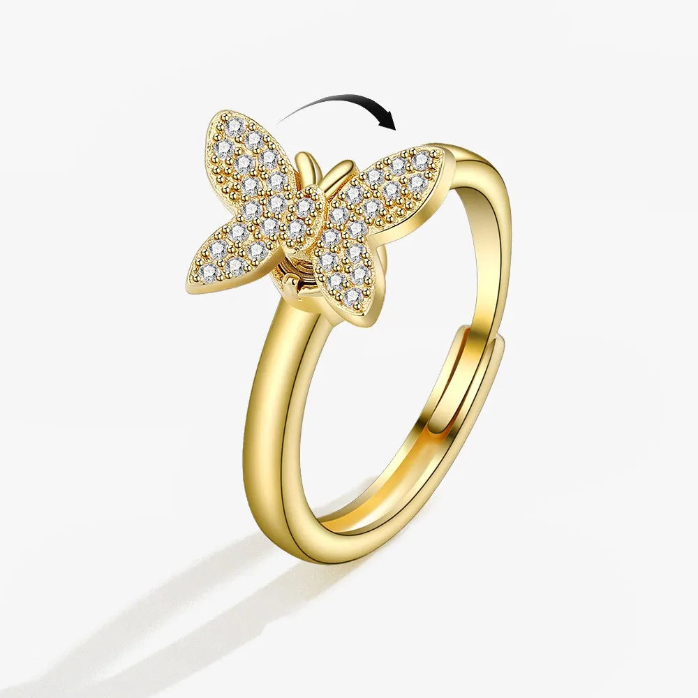 Rotating Anxiety Knuckle Ring For Women Spinner Fidgets Cute Animal Butterfly Flower Anti Stress Ring Party Jewelry Gifts Anillo