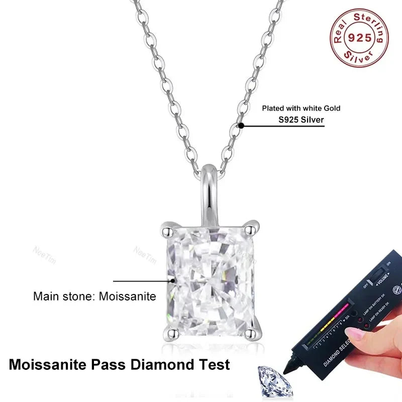 NeeTim 1ct 2ct 3ct 4ct Radiant Cut D VVS1 Moissanite Necklace for Women with Gold Plated Jewelry Sterling Silver 925 Pendant