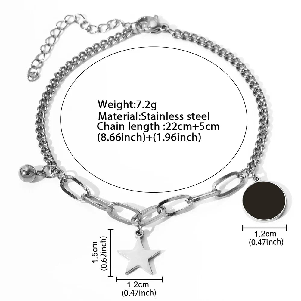 Stainless Steel Bracelets Retro Star Pendant Paperclip Chain Black Light Luxury Bracelet For Women Jewelry Holidays Banquet Gift