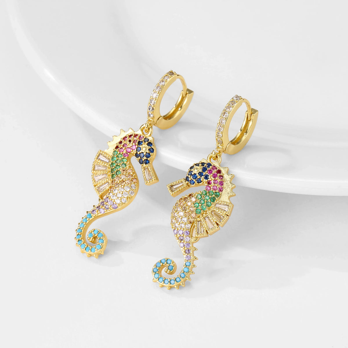 NEWBUY 2024 Trendy Colourful AAA CZ Zircon Inlay Seahorse Dangle Earrings For Women Party Jewelry
