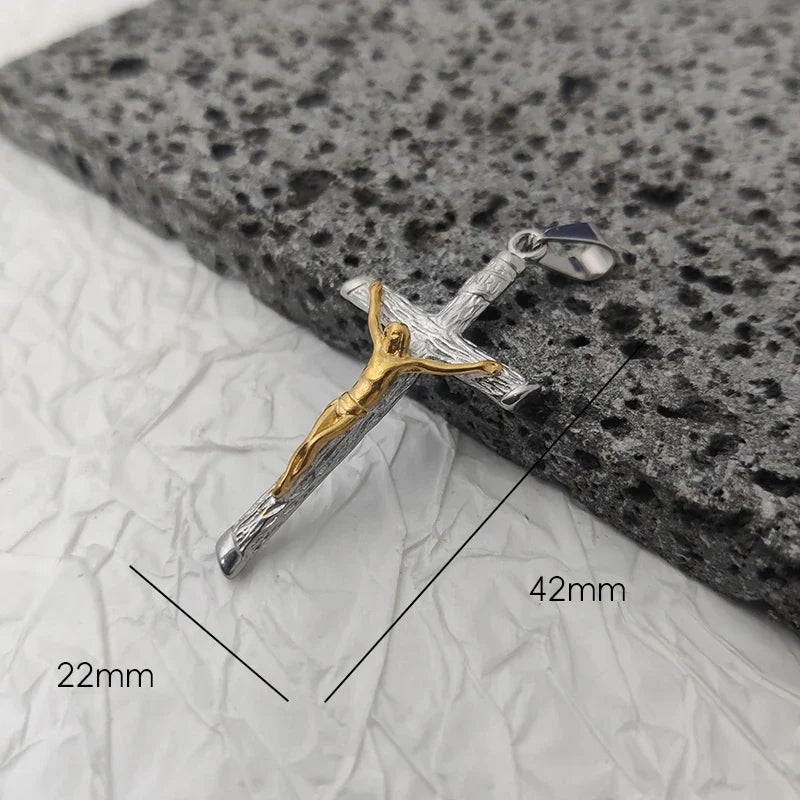 New Design 18K Gold Plated Waterproof Stainless Steel Jesus Cross Pendant For Men Religious Charms