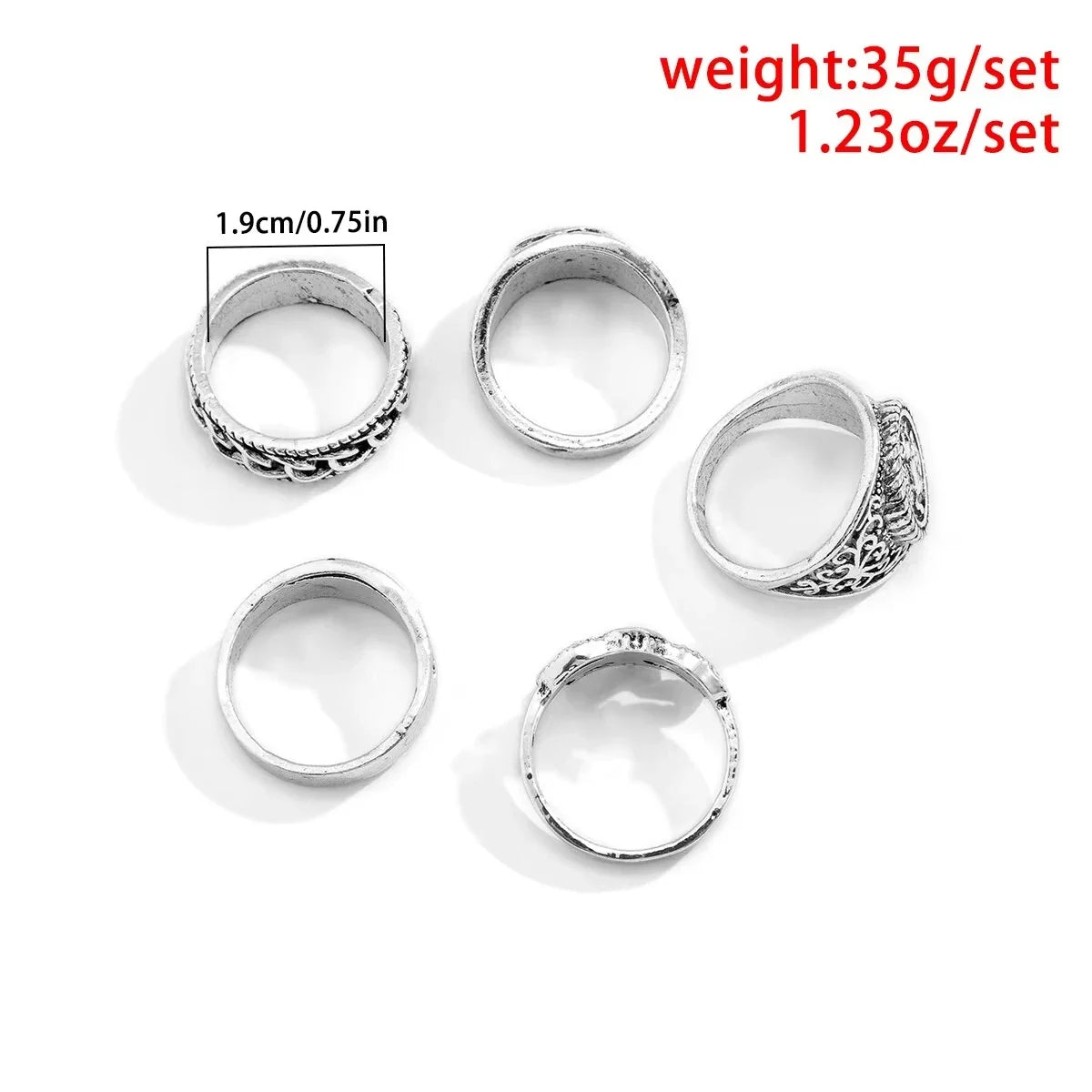 5Pcs/Set Goth Totem Horse Flame Antique Silver Color Rings for Men Unisex Punk Carved Knuckle Male Jewelry Accessories Steampunk