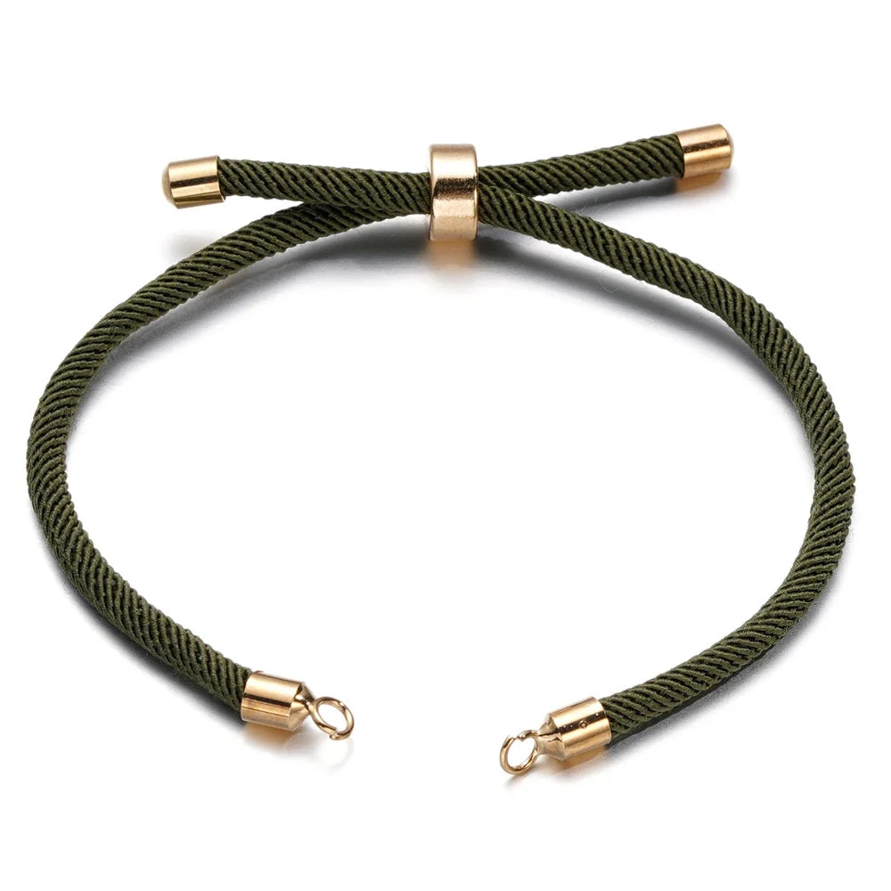 1pc Adjustable Nylon Braided Twisted Cords Slider Friendship Bracelets with Brass Cord End for Jewelry Making DIY Findings