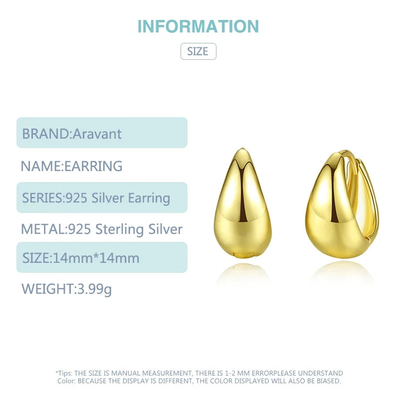 925 Silver 14mm 18K Gold Egg Hoop Earring For Women Fashion Jewelry