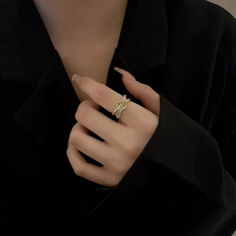 Korean Punk Cubic Zirconia adjustable ring for Women Office Party Friends Gifts Jewelry Accessories