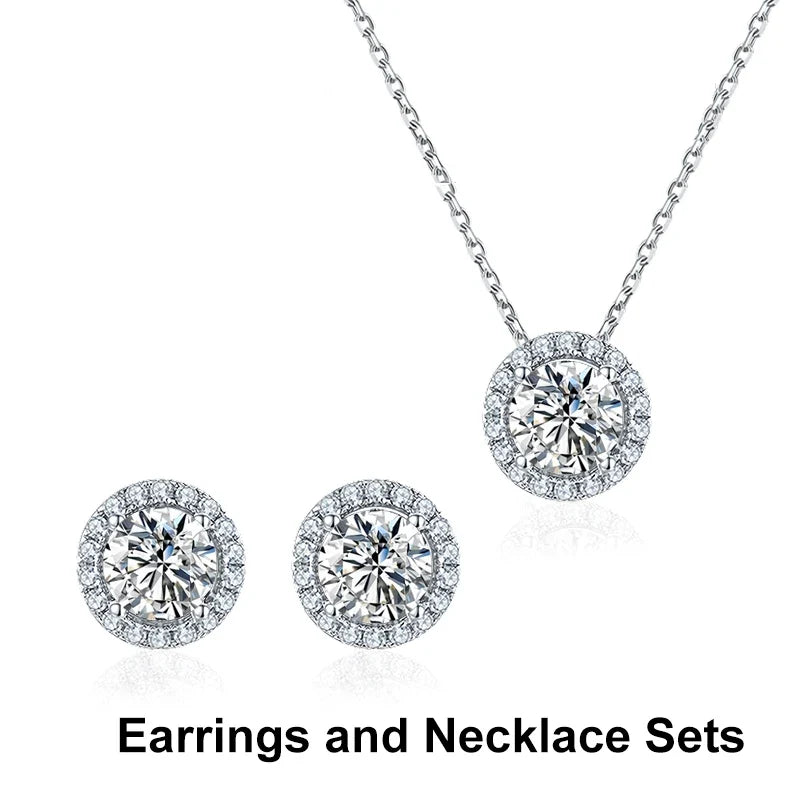 NeeTim 1ct D Color VVS1 Moissanite Jewelry Set 925 Silver with White Gold Plated Pendant Necklace Stud Earrings Sets for Women