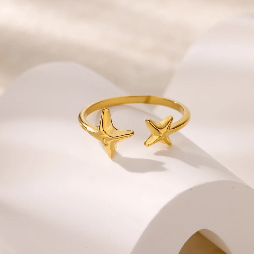 Stainless Steel Zircon Geometric Rings For Women Luxury Evil Eye Gold Color Adjustable Trendy Wedding Aesthetic Jewerly Gift
