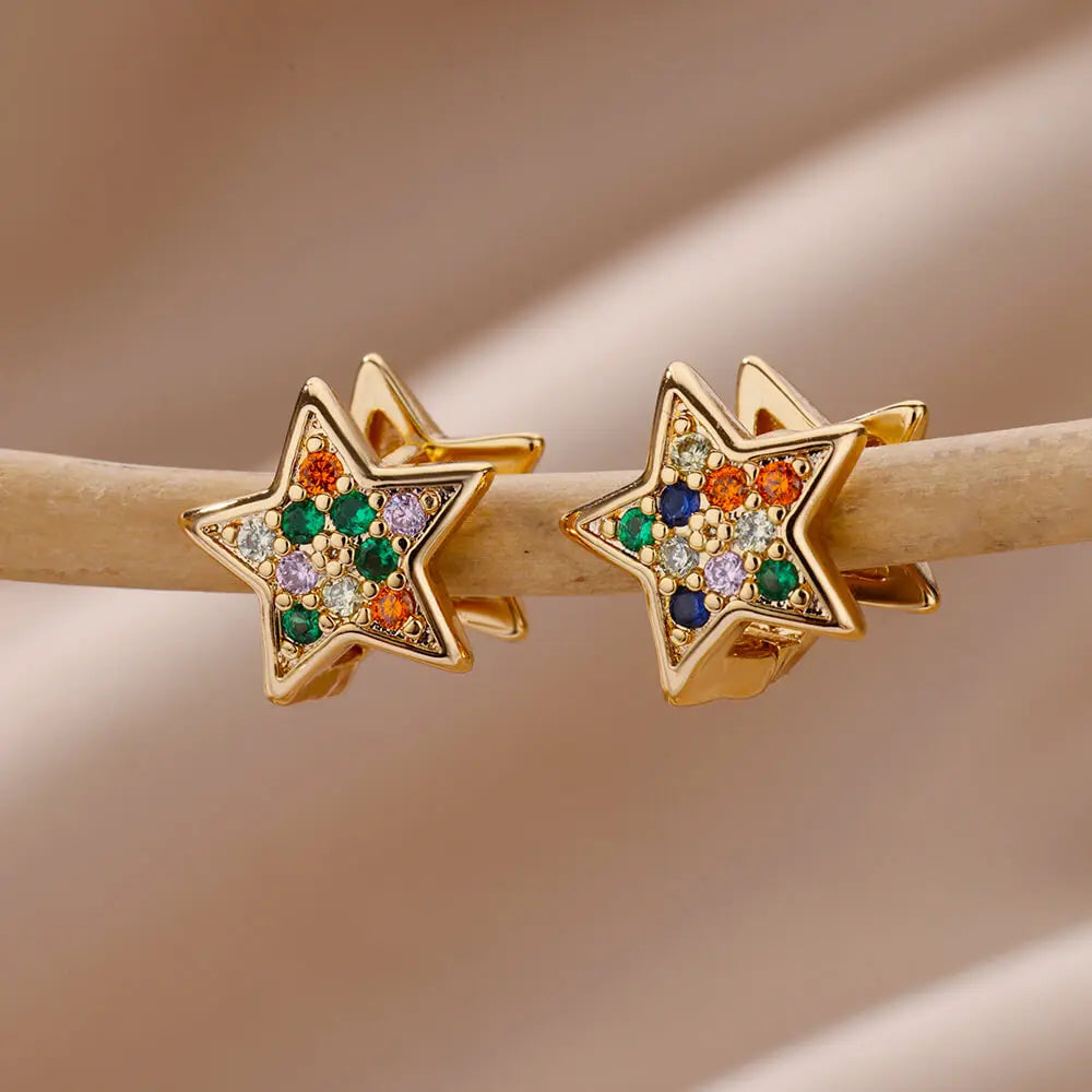 Zircon Star Pendientes Earrings for Women Girl Stainless Steel Gold Color Earring Y2k Wedding Aesthetic Jewelry aretes mujer