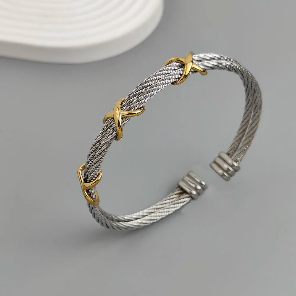 Original double-layer steel wire cross gold-plated stainless steel women's bracelet, waterproof and rust-free, couple bracelet