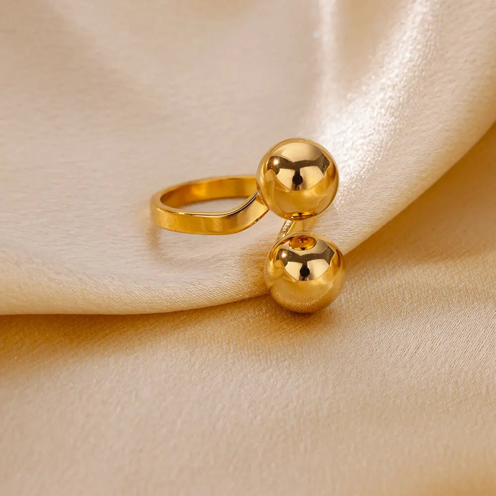 Punk Chunky Ball Rings For Women Men Gold Color Stainless Steel Anxiety Beads Ring Trendy Jewelry Finger Accessories Gift BFF
