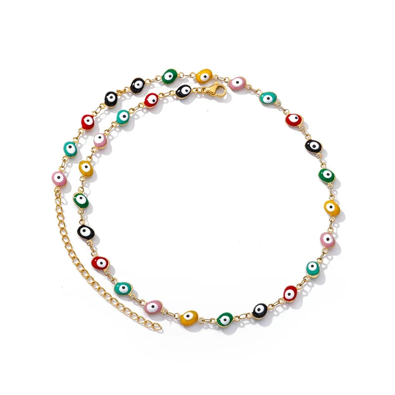 Zircon Evil Eye Pendant Necklace For Women Stainless Steel Turkish Eye Fatima Hand Chain Choker Collar Goth Jewelry onlyfans