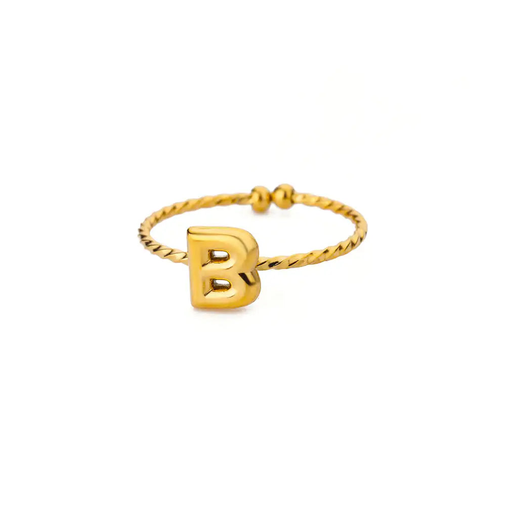 Cute Chunky Initial Letter Rings For Women Gold Color Stainless Steel A-Z Letter Adjustable Ring Aesthetic Wedding Jewelry Gift