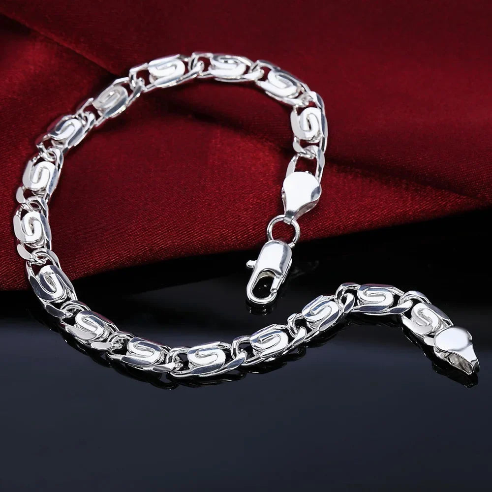 Noble 925 Sterling Silver Square Solid Chain Bracelet For Women Men Charm Party Gift Wedding Fashion Jewelry Free shipping