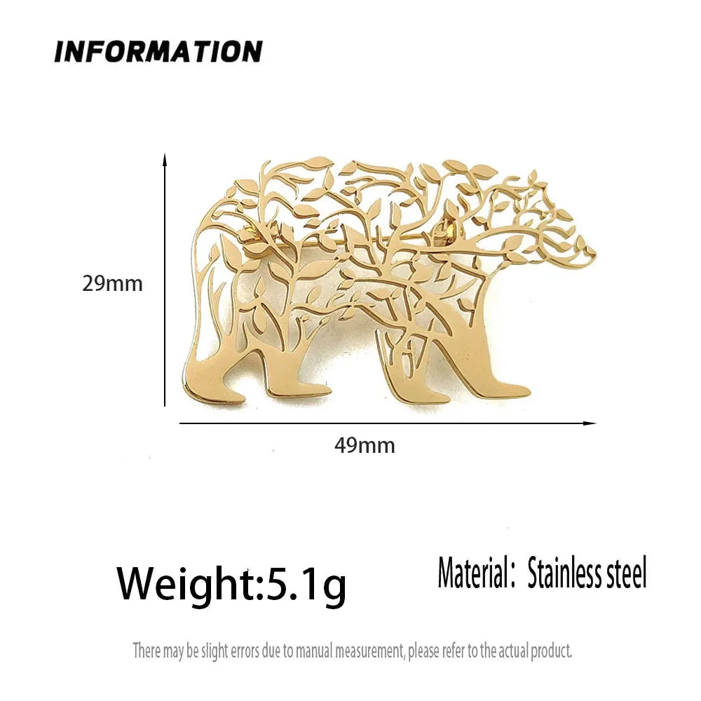 Creative punk style hollow polar bear stainless steel gold-plated 18K brooch, black suit accessories, wedding matching set