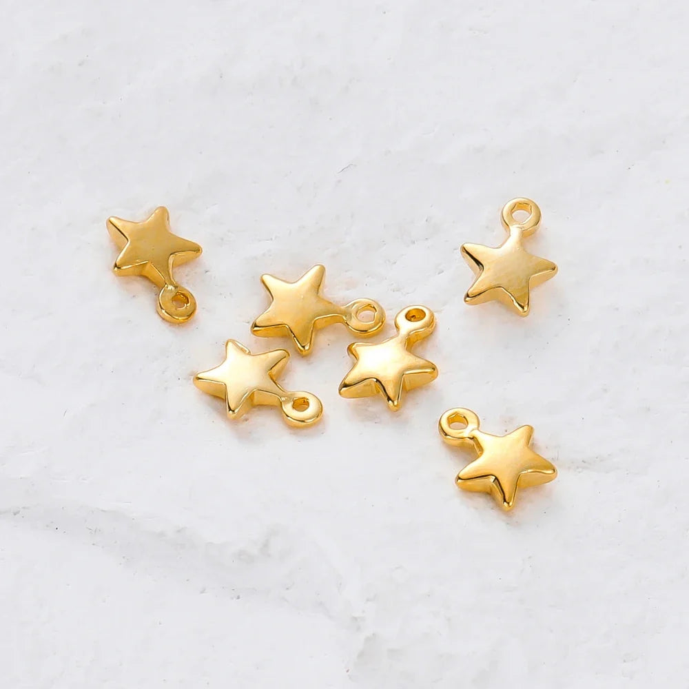 20pcs/lot 5x7MM Hole 1.0MM 14K 18K Gold Color Plated Brass Small Star Charms High Quality Pentant For Diy Jewelry Accessories
