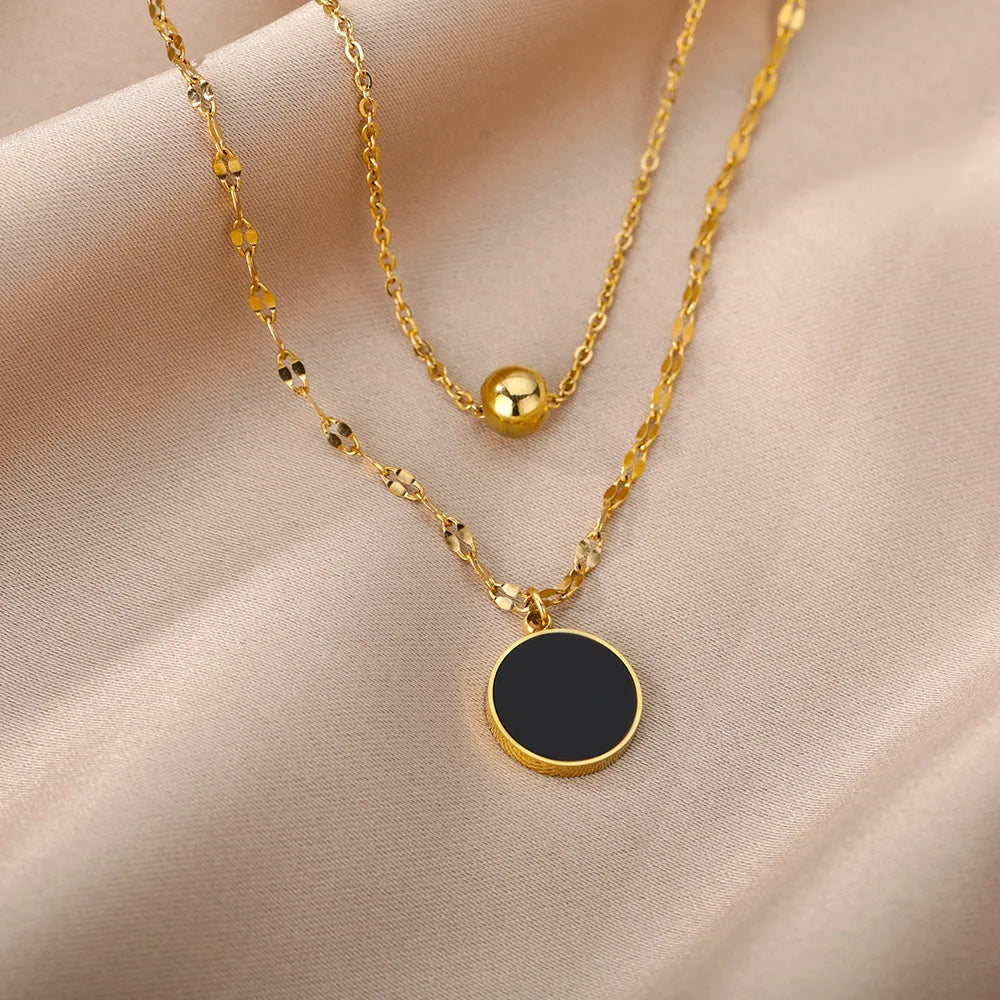 Stainless Steel Beaded Round Snake Chain Necklaces For Women Gold Color Geometric Necklace Luxury Wedding Party Jewelry Gift BFF