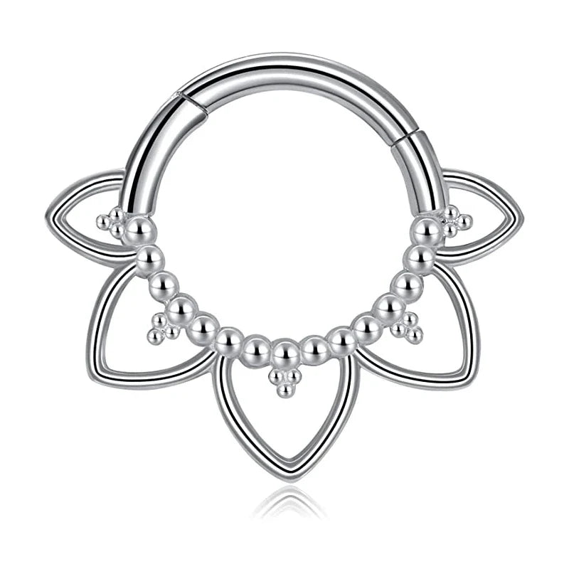 Flowers Nose Ring Septum 100% 316L Surgical Steel Zircon Clicker Daith Piercing Ear Cartilage Helix Hoop Flowers Water Drops
