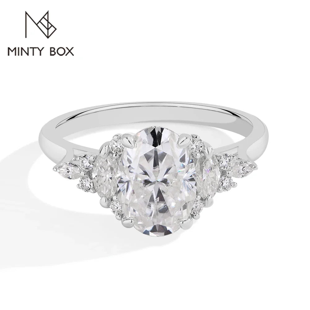 MINTYBOX 3.0ct Lab Grown Diamond Engagement Ring S925 Sterling Silver Oval Moissanite Rings For Women 18K Gold Plated Jewelry