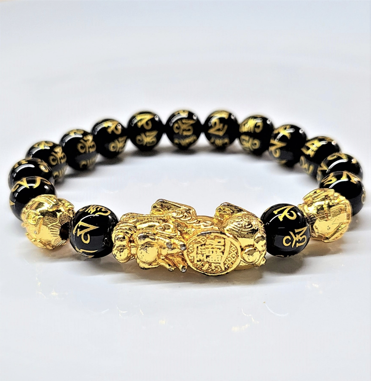 Obsidian Pi Yao Dragon Round Bead Bracelet 10mm