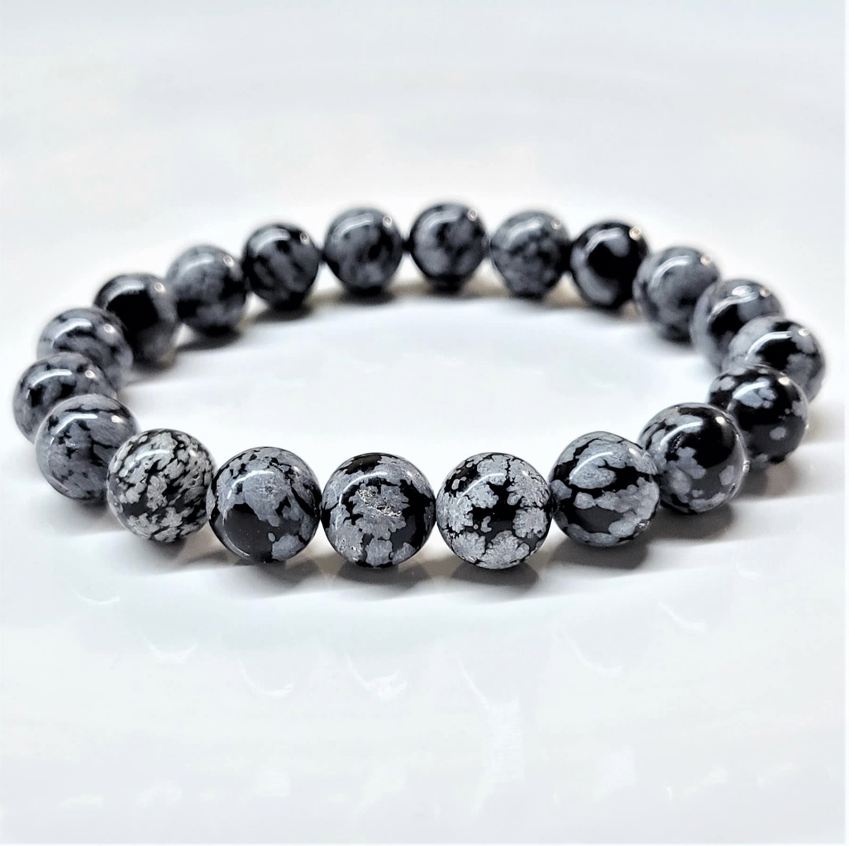 Snowflake Obsidian Round Bead Bracelet - Stone of Purification & Balance