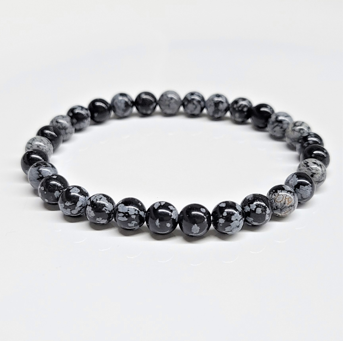 Snowflake Obsidian Round Bead Bracelet - Stone of Purification & Balance