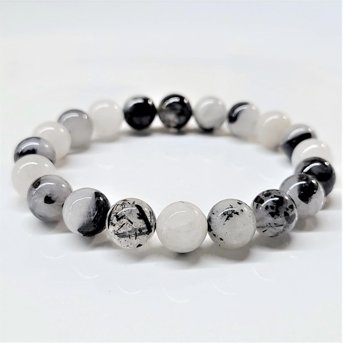 Tourmaline in Quartz Round Bead Bracelet - Grounded Light & Divine Protection