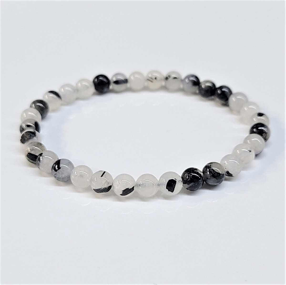 Tourmaline in Quartz Round Bead Bracelet - Grounded Light & Divine Protection
