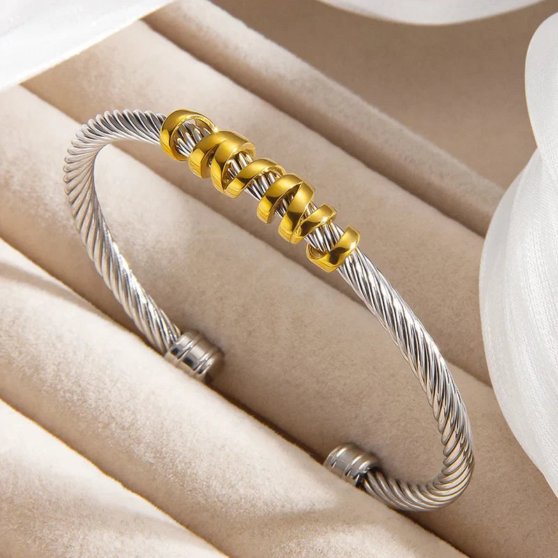 1pcs Stainless Steel Gold-plated Bangle Trendy Retro Hip-hop Style Bracelet Fried Dough Twists Steel Wire Rope Colorfast Bangle